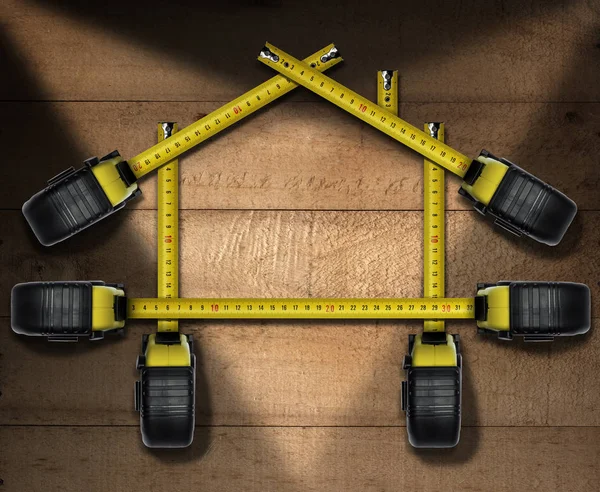 บ้าน - เครื่องมือวัดเทป — ภาพถ่ายสต็อก