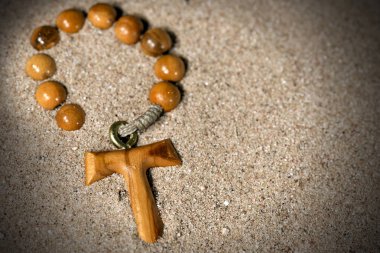 Tau - Wooden Cross and Rosary Bead clipart