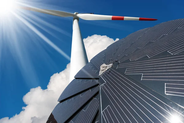 Сонячна панель і вітрові турбіни — стокове фото