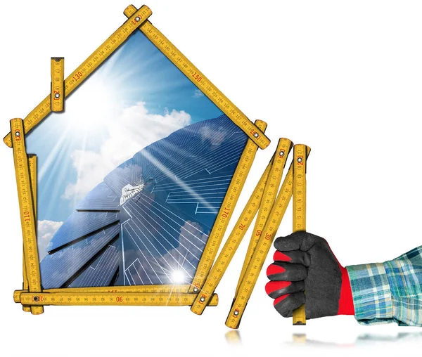 Projekt eines ökologischen Hauses mit Sonnenkollektor — Stockfoto