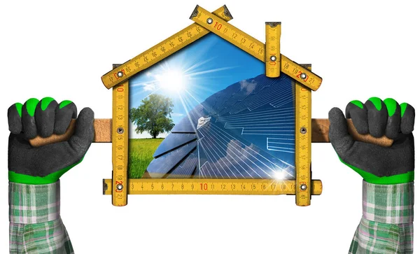 Projekt eines ökologischen Hauses mit Sonnenkollektor — Stockfoto