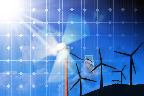 Conceito de energia eólica e solar — Fotografia de Stock