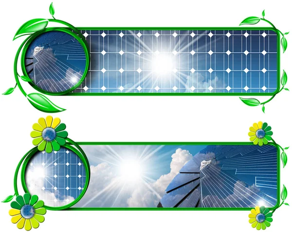 Energia solar - Dois banners com painéis solares — Fotografia de Stock