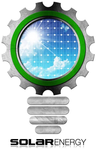 Energía Solar - Bombilla de metal con panel solar — Foto de Stock