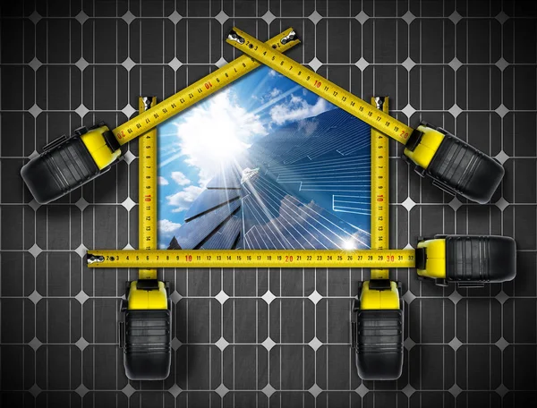 Projet de maison solaire avec ruban à mesurer — Photo