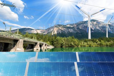 Yenilenebilir enerji - güneş ışığı Rüzgar su
