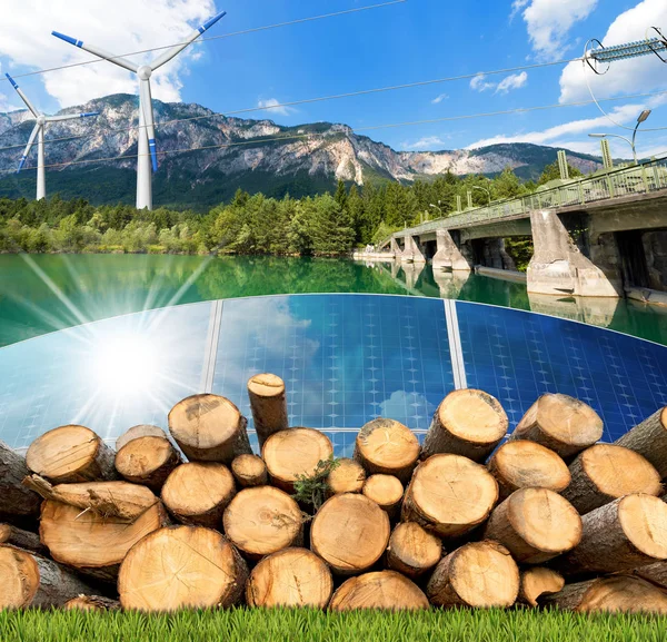 再生可能エネルギー - 風太陽バイオマス水力発電 — ストック写真
