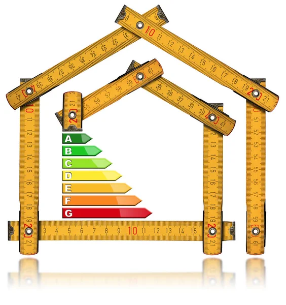 Energieffektivitet - linjal i form av hus — Stockfoto