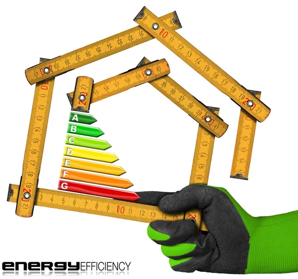 Energieffektivitet - linjal i form av hus — Stockfoto