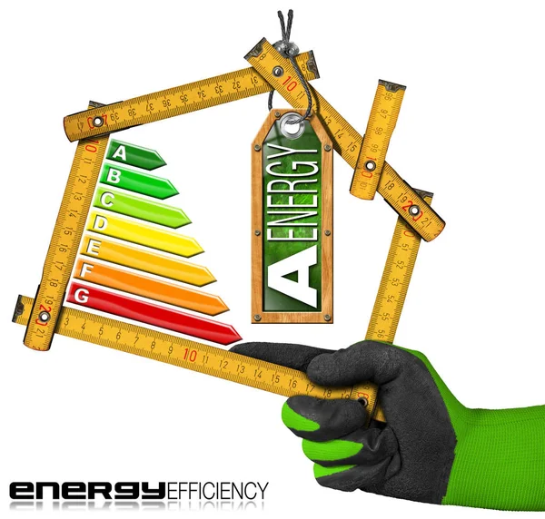 Energie-efficiëntie A - liniaal in de vorm van huis — Stockfoto