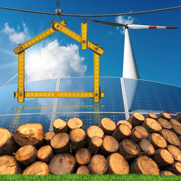 Project van ecologische huis - hernieuwbare energie — Stockfoto