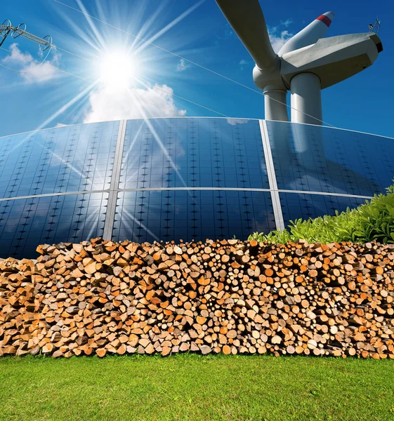 신 재생 에너지 소스-바람 태양광 바이오 매스 — 스톡 사진