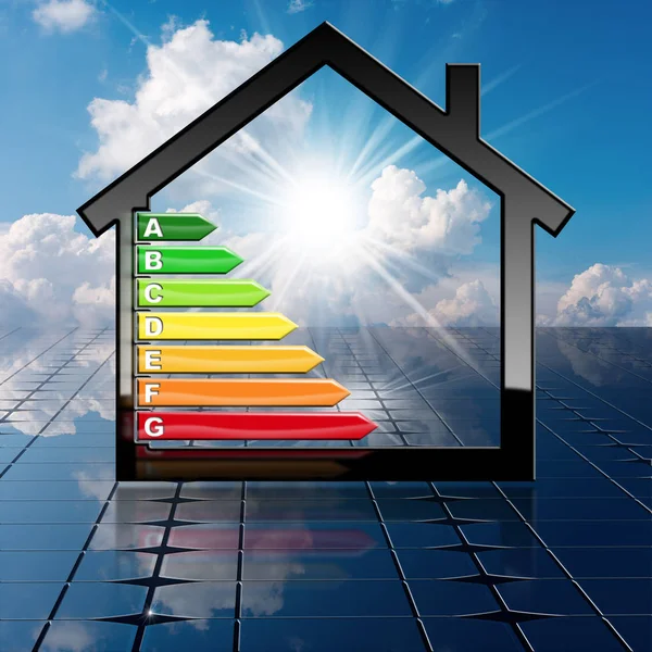 Eficiência Energética - Casa em um Painel Solar — Fotografia de Stock