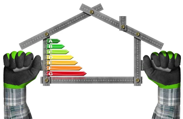 Energieeffizienz - Lineal in Form eines Hauses — Stockfoto