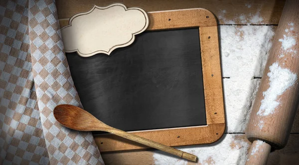 Tom Blackboard med mjöl och kavel — Stockfoto