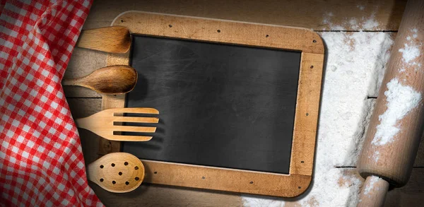 Blackboard - un - oklava - mutfak gereçleri — Stok fotoğraf