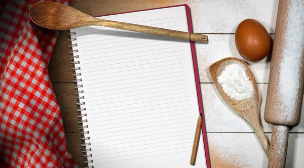 Baking Background with Empty Notebook — Stock Photo, Image