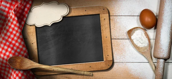 Baking Background with Empty Blackboard — Stock Photo, Image