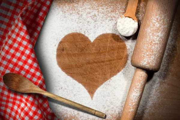 Baking Background with Heart of Flour — Stock Photo, Image
