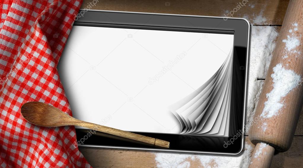 Tablet Computer on a Baking Background