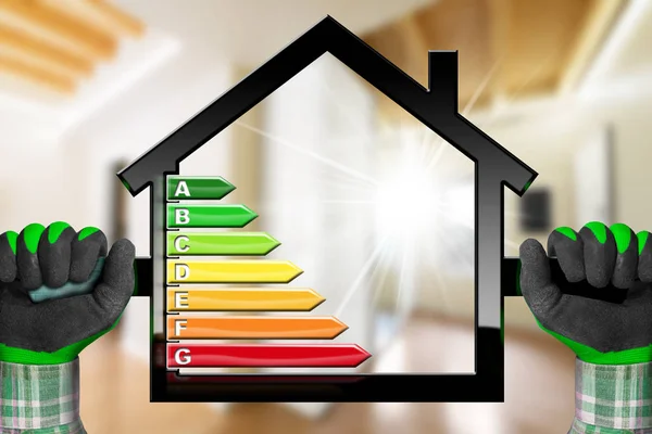 Enerji verimliliği - sembolü ile ev modeli — Stok fotoğraf