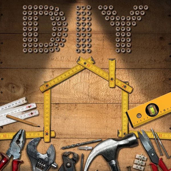 作業工具と家の diy のシンボル — ストック写真