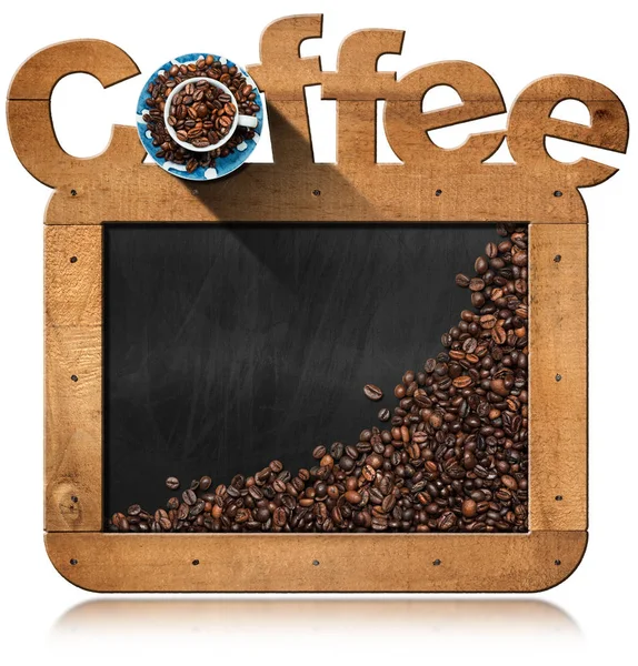 Schoolbord met koffiebonen en koffie van de tekst — Stockfoto