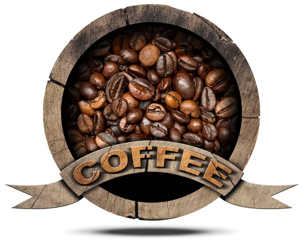 Wooden Symbol with Coffee Beans — Stock Photo, Image