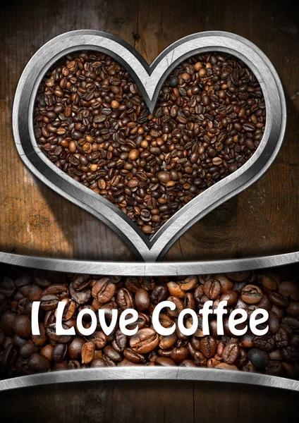 Me encanta el café - Corazón con granos de café tostados —  Fotos de Stock
