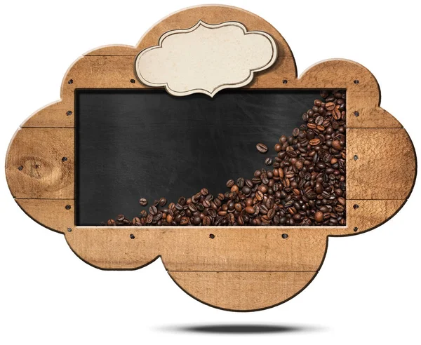 Pizarra en forma de nube con granos de café — Foto de Stock