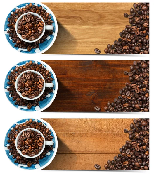Банери з смажених кавових зерен і Кубок — стокове фото
