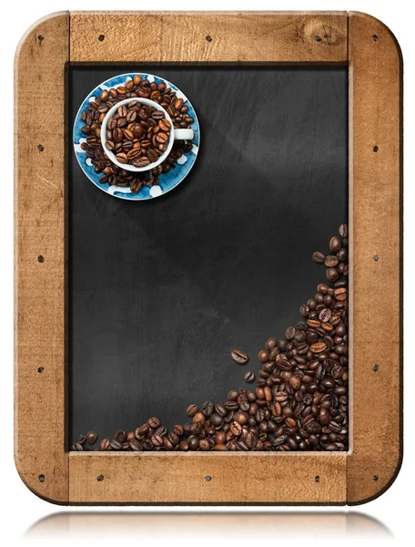 Tableau noir avec grains de café et espace de copie — Photo