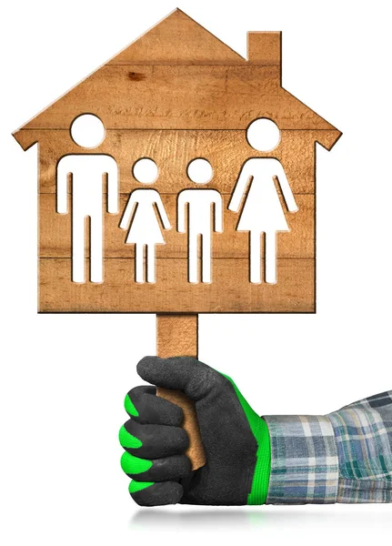 Bir aile ile ahşap Model ev — Stok fotoğraf