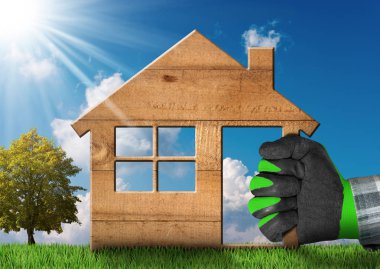 Yeşil çimenlerin üzerinde ahşap ev