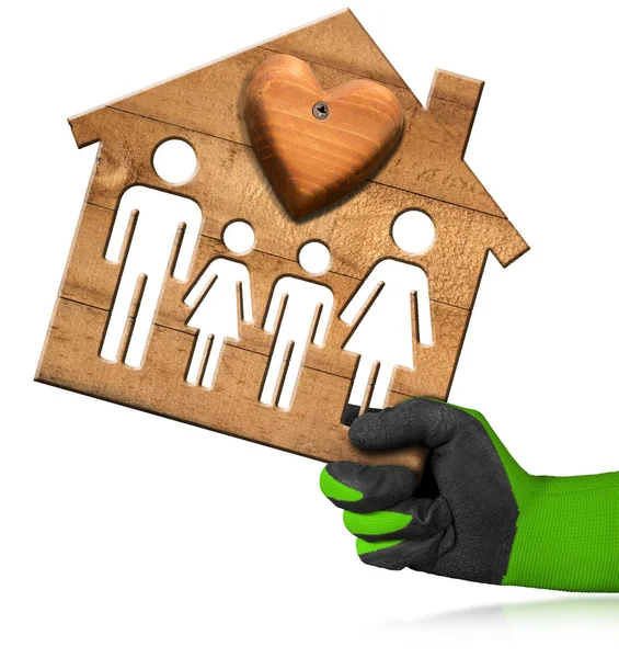 Casa modello con famiglia e cuore — Foto Stock