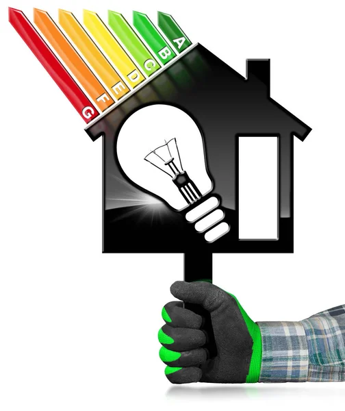Енергоефективність - модель будинок і лампочки — стокове фото