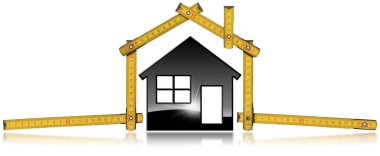 Siyah modeli ev ve ahşap katlanır cetvel