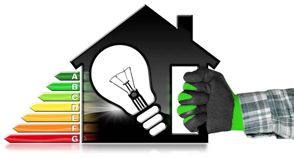 Efficienza energetica - Casa modello e lampadina — Foto Stock