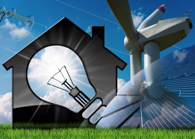 Güneş paneli Rüzgar Türbini ve güç hattı ile ev