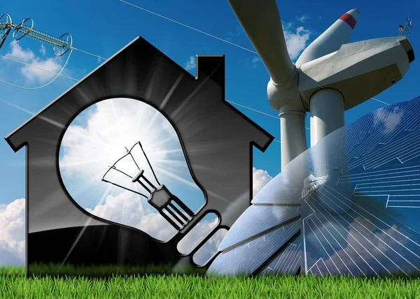 Güneş paneli Rüzgar Türbini ve güç hattı ile ev