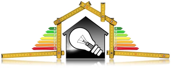 Eficiencia energética - Casa modelo y bombilla — Foto de Stock