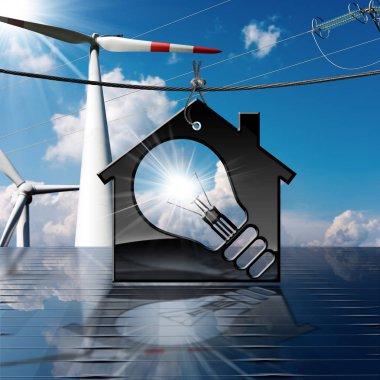 House - ampul - güneş paneli - Rüzgar türbinleri