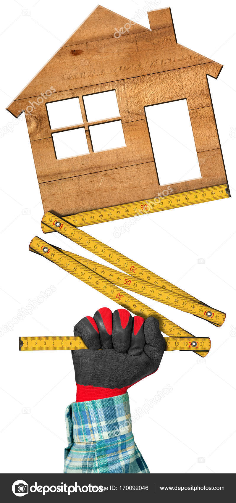 Hand Holding A Folding Ruler And A House Stock Photo C Catalby
