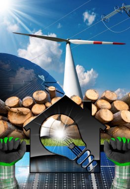 Ampul ve yenilenebilir kaynakları ile ev 