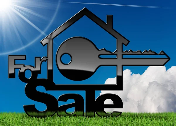 Символ дома на продажу с ключом — стоковое фото