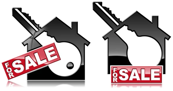 Символы домов на продажу с ключом — стоковое фото