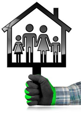 Beyaz izole bir aile ile ev