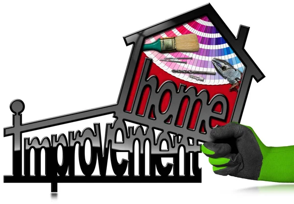 Símbolo de mejora del hogar con herramientas de trabajo — Foto de Stock