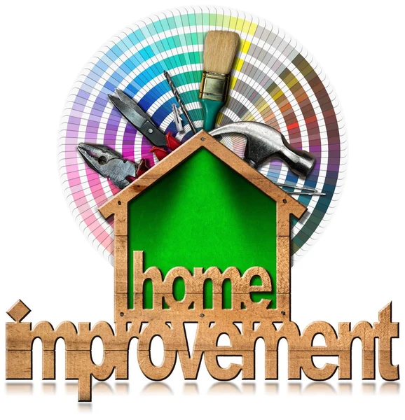 Símbolo de melhoria em casa com ferramentas de trabalho — Fotografia de Stock