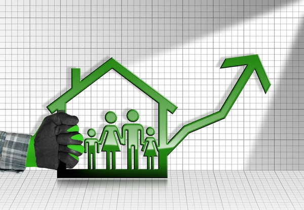 Crescendo vendas de imóveis - Gráfico com casa — Fotografia de Stock